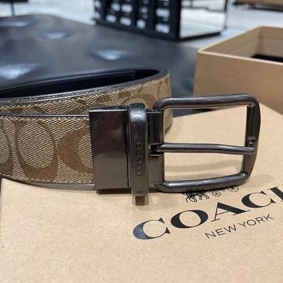 NWT COACH Boxed Harness Plaque Reversible Belt In Signature Canvas,F22540 38mm - Picture 6 of 6
